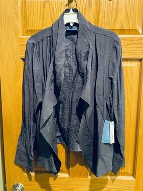 Simply Vera Vera Wang Charcoal Gray Draped Open-Front Blazer